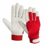 Work gloves, red with white, goatskin - fabric, adjustable cuff size 10.